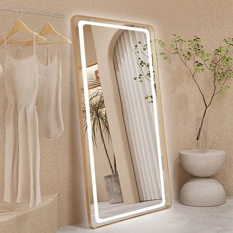 Venda quente loja de roupas grande led luminoso inteligente corpo inteiro espelho andar vestir espelho com luz