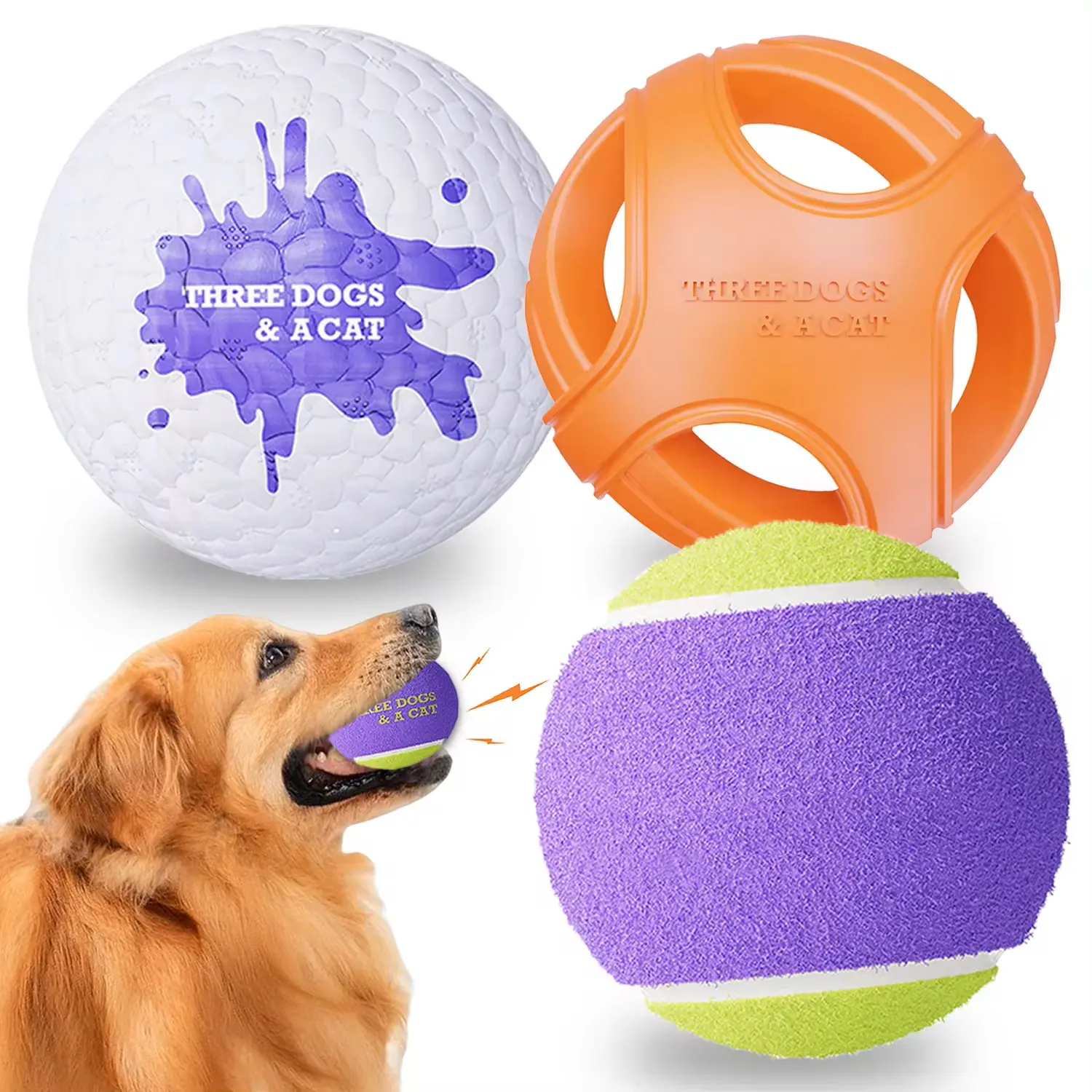 GIGWI Hollow pop tennis ball Bouncing 3pc combination pet dog chew toy ball set