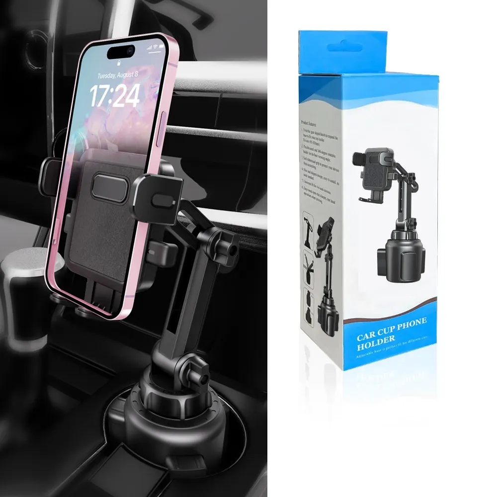Patrón de textura Anti-Shake Phone Mount Manos libres One Touch Cradle Car Cup Soporte para Teléfono Celular para coche Navegación GPS móvil