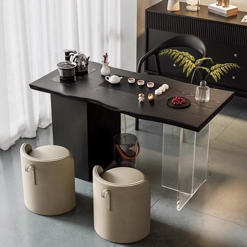 Table à thé noire intégrée de 1,0 mètre, 2 tabourets de dossier, 1 table principale