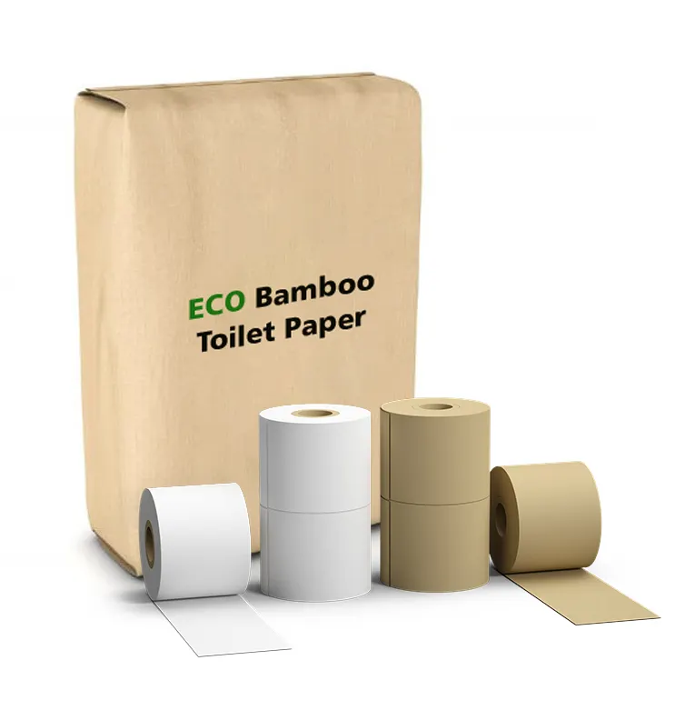 Kertas Toilet kuat lembut tanpa bau beracun atau pewarna 100% serat bambu FSC putih tanpa pemutihan klorin rol tisu Toilet