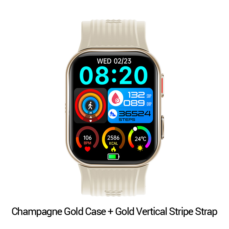 Boîtier en or champagne + bracelet à rayures verticales dorées