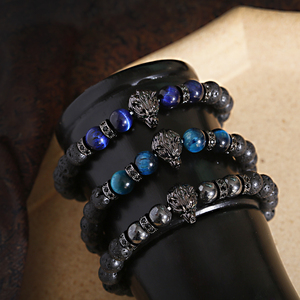 Douvei Vòng đeo tay quyến rũ sói cao cấp cho trẻ em Bộ khuếch tán dầu hạt dung nham Đá Ba ý nghĩa linh hồn Sói Reiki hạt thời trang - Product Image 5