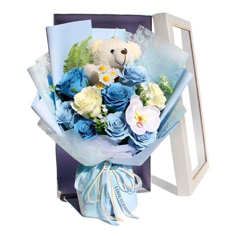 bouquet di manta con orsetto blu