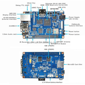Banana Pi M64 A64 1.2 GHz Quad Core ARM A53 64bit a bordo 2G DDR3 memoria 8G eMMC Flash Mali 400 MP2 GPU Banana Pi BPI-M64 - Product Image 3