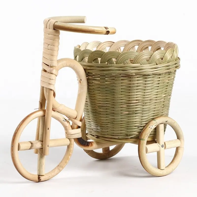 El yapımı dokuma meyve depolama sepeti kuru meyve sepeti çay sepeti ev ıvır zıvır meyve tabağı yaratıcı bambu üç tekerlekli bisiklet