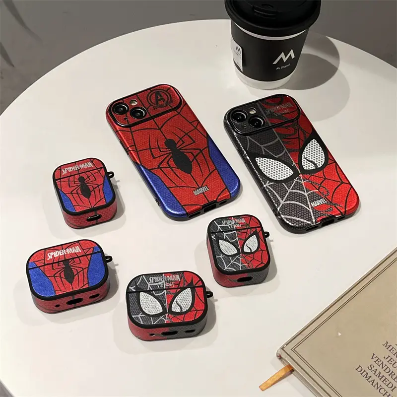 Casing Earphone nirkabel Marvel Spider-Man, casing headphone kulit populer merek mode baru untuk airpods 1 2 3 pro 2