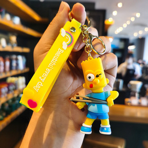Karikatür Simpsons anahtarlık 3D yumuşak Pvc çanta anahtarlığı kolye Anti kayıp anahtarlık araba anahtarı