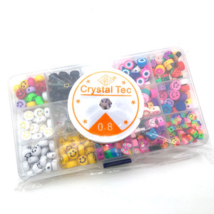 15个Girds DIY制作扁平圆形间隔珠挂件套装卷弹性串聚合物粘土笑脸预科生珠 - Product Image 1