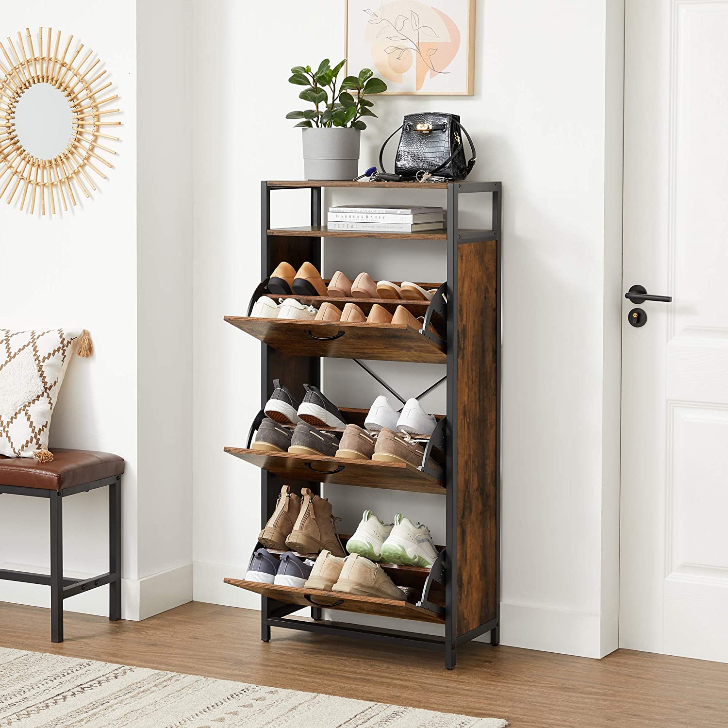 shoe cabinet storage  container rotating shoe rack wooden shoe rack organizer