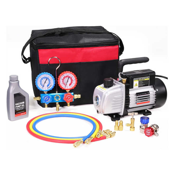 1/4hp Hvac Spruitstuk Gauge Set 3.5cfm Auto Vacuümpomp R134 Kan Tikken Gietijzer R12 R22 R410a Ijzer Met A/C Koeling