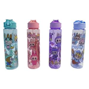 卸売大容量800mlポータブルLabubu漫画プリントプラスチックウォーターカップストロートラベルマグ子供用ウォーターボトル