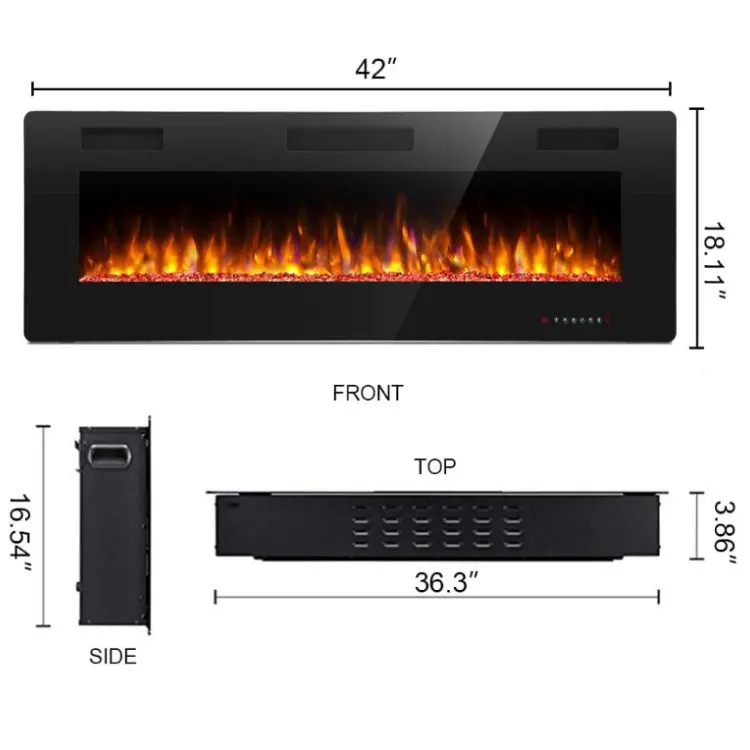 Aquecedor elétrico embutido infravermelho quente para lareira, tamanho grande, cor RGB para decoração de casa de 42 polegadas