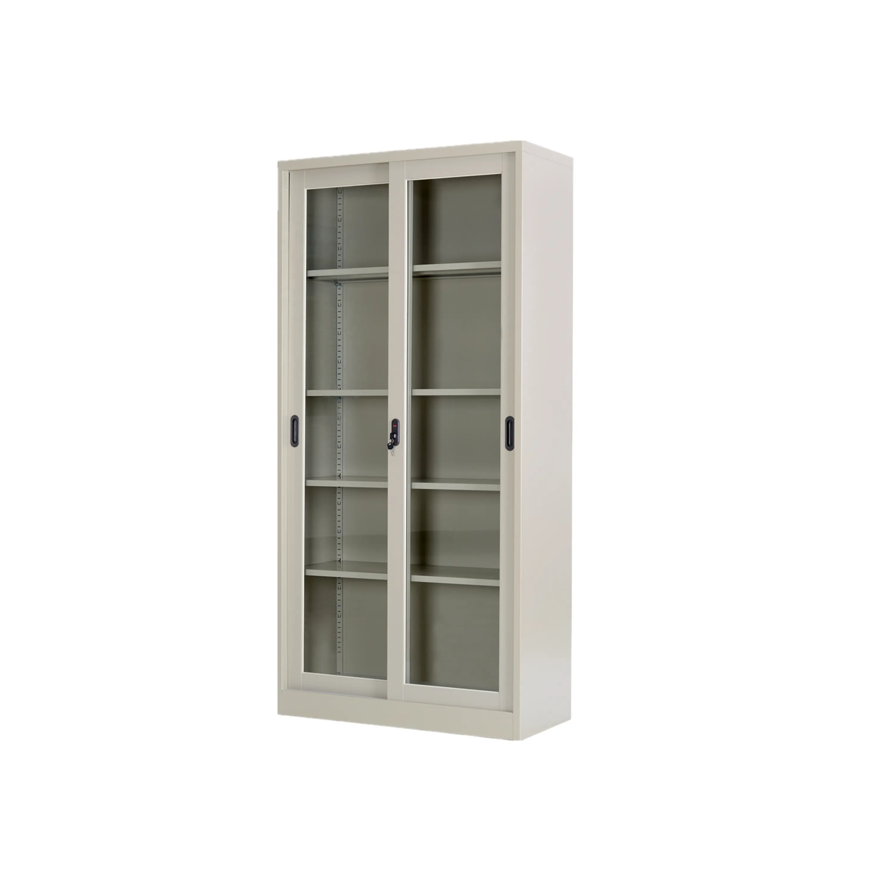 Armoire avec 4 Étagères Réglables et Coulissante Brevetée Serrure de Porte 2 Portes Coulissantes En Verre de Mobilier de Bureau En Acier Classeur En Métal