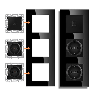 Wall Mounted Module With European Style Black Touch Glass Panel, Power TV Socket Switch Button <strong>Function</strong> Can Be Freely Combined