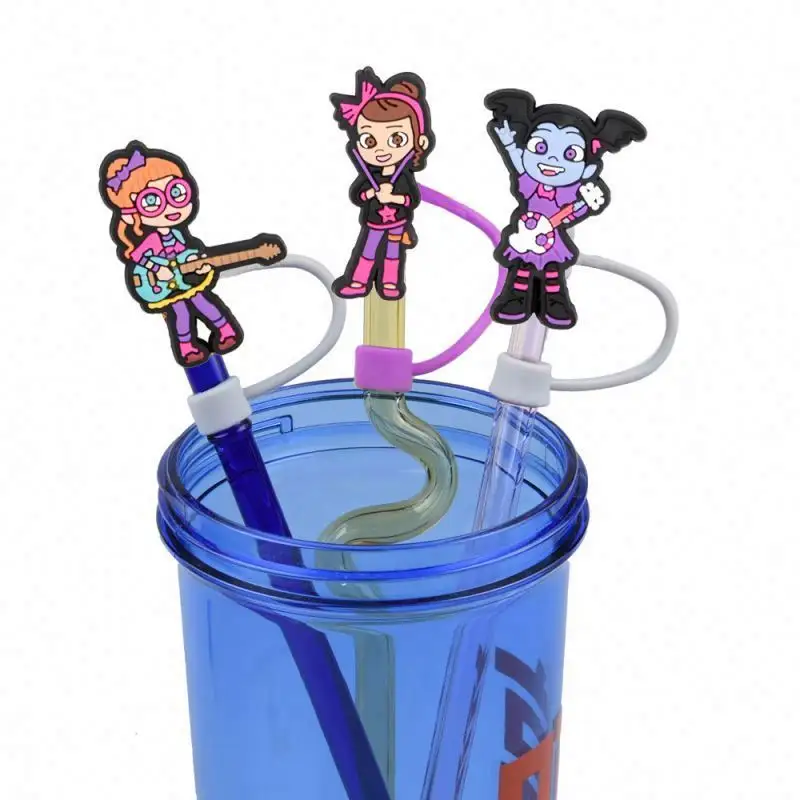 Pajitas de plástico más vendidas con dijes de PVC, Pajita de beber reutilizable colorida personalizada de dibujos animados para niños en casa