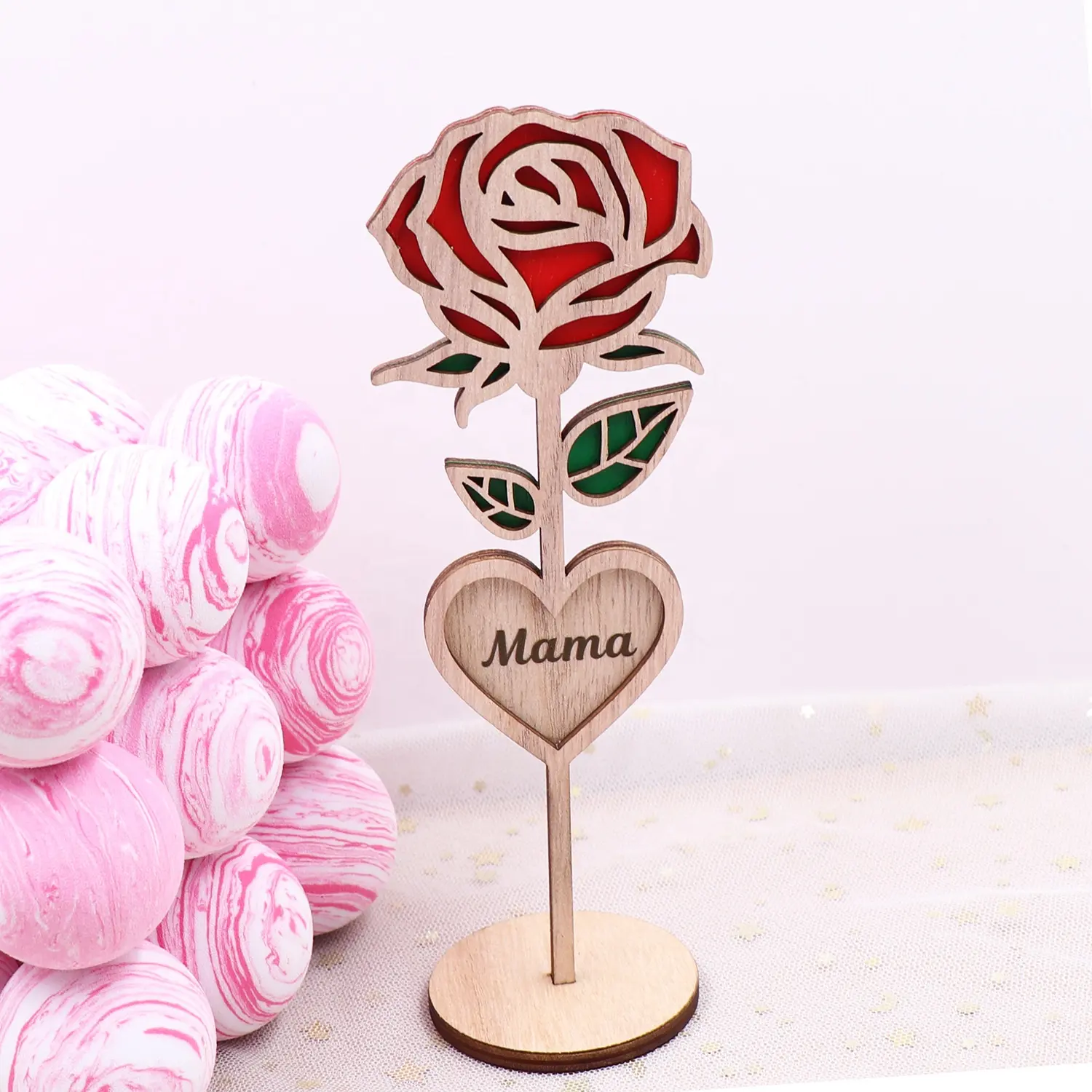 Porta carte tavolo personalizzato per festa della mamma regalo di san valentino in legno a forma di rosa porta segnaposto