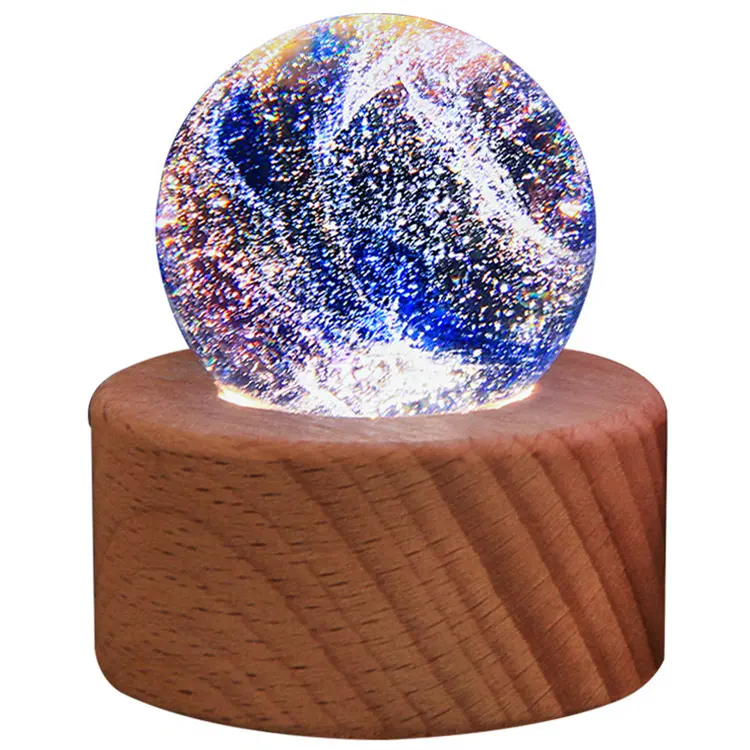 Kristal güneş sistemi gezegen küre 3D lazer kazınmış güneş sistemi topu USB anahtarı ile LED gece ışık bazı astronomi hediyeler
