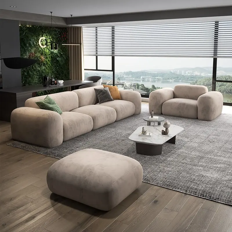 ATUNUS Canapé de salon nordique de luxe en forme de L Mobilier design de haute qualité en tissu Ensemble de canapé-lit modulable 3 places