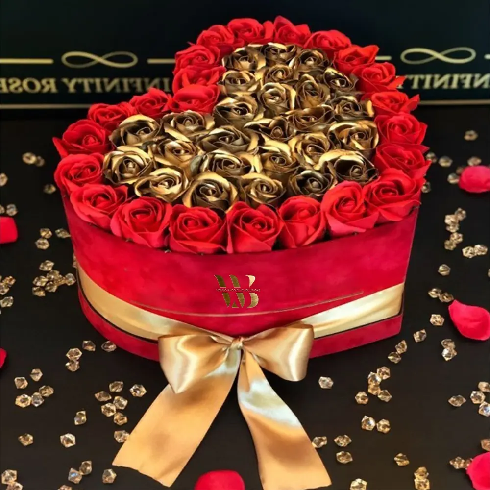 Caja de flores en forma de corazón de terciopelo rojo, personalizado, de alta calidad, con espuma de inserción para Rosas preservadas, venta al por mayor