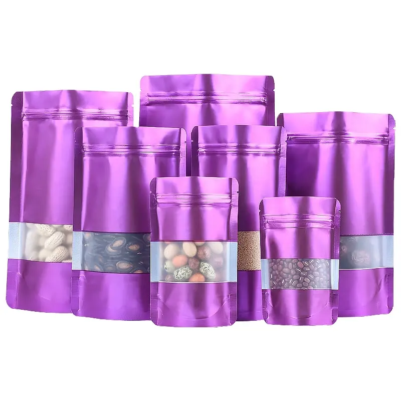 Sac d'aliments en aluminium avec fenêtre, 50 unités, pochette à fermeture éclair pour Snacks de haricots