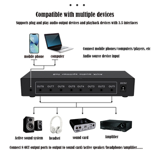 <strong>Audio</strong> Distributor AUX-108 <strong>1</strong> in 8 Out <strong>1</strong> in 8 Out 8 Hi-fi Stereo with Tone - Product Image 5