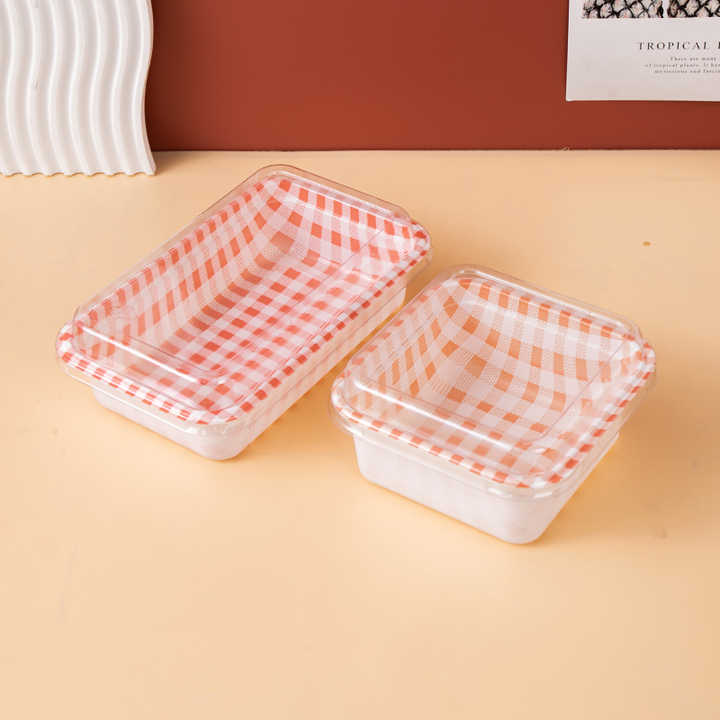 Custom Plaid Cream Square Blister Cake Box for Dessert Transparent Plastic Picnic Baking Vintage Sushi Bento Food Packaging Box