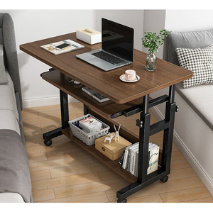 <strong>Custom</strong> Brown Wood Manual Height Adjustable Lifting Desk Office Furniture <strong>Computer</strong> Lift Table with Storage and Keyboard Tray - Product Image 2
