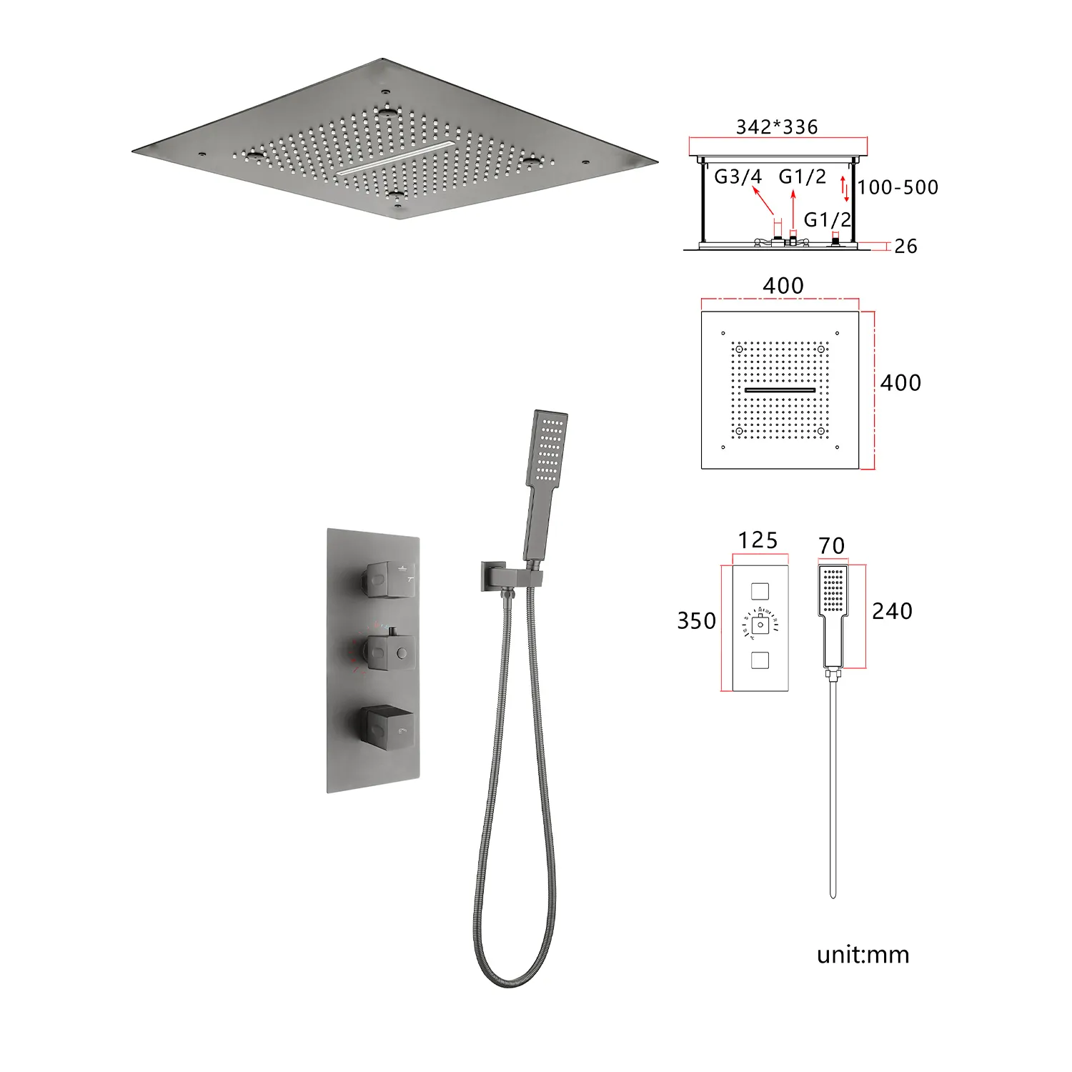 Ensemble de douche de salle de bain de luxe avec pommeau de douche à effet pluie pour salle de bain