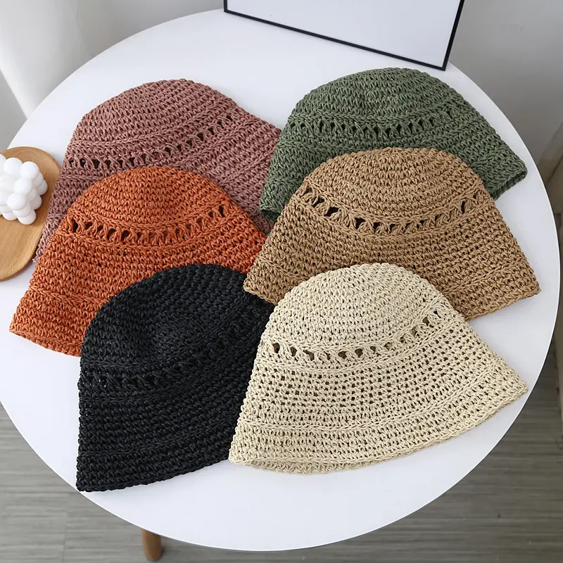 New Sunscreen Foldable Woven Straw Hat Summer Bucket Hat Big Brim Sun Beach Hat for Women