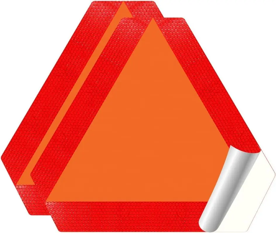 Securun Slow Moving Vehicle Sign, PVC Vinyl Decal Slow Moving Vehicle Triangle Sticker, Orange base with Reflective border
