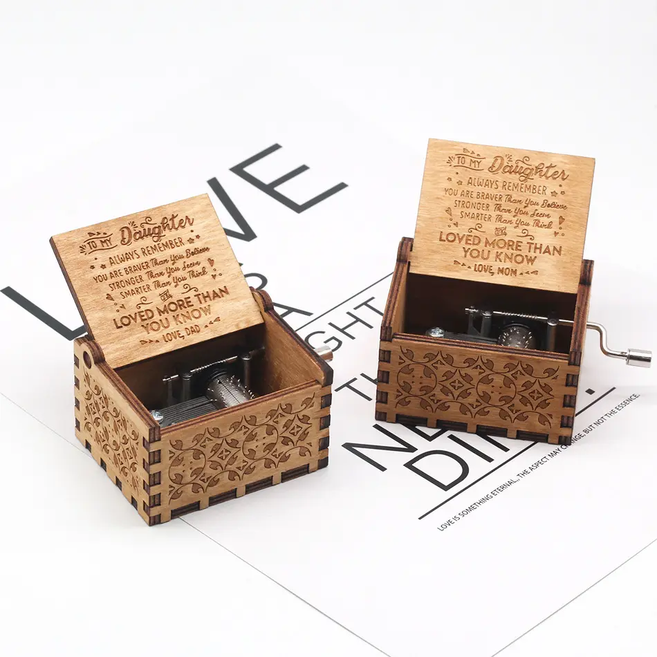 Caja de música clásica de madera, manualidades talladas a mano, personalización DIY