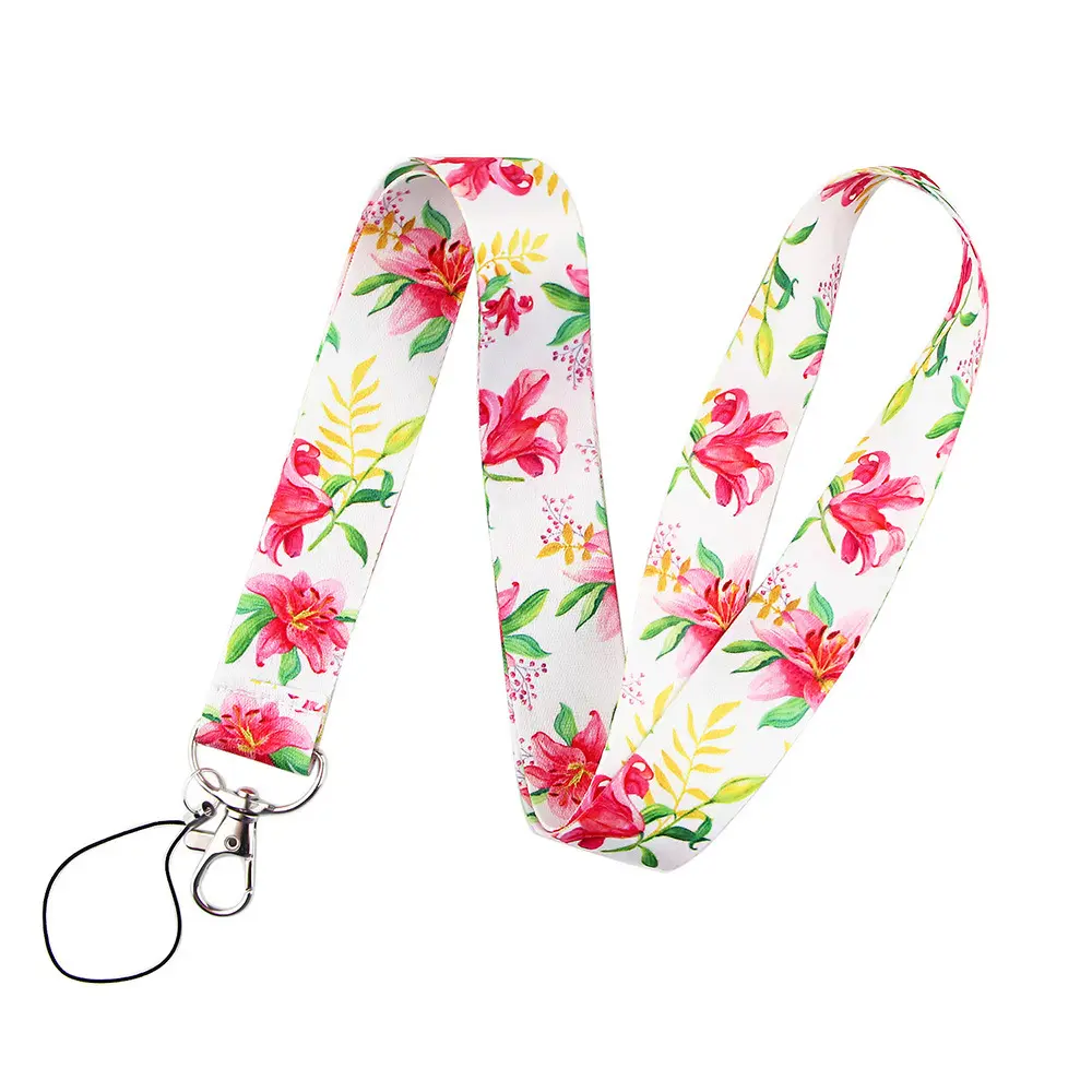 Hete Verkoop Lelie Tulp Lavendel Bloemen Nek Riem Lanyards Voor Sleutels Regenboog Id Kaart Mobiele Telefoon Riemen Lanyard