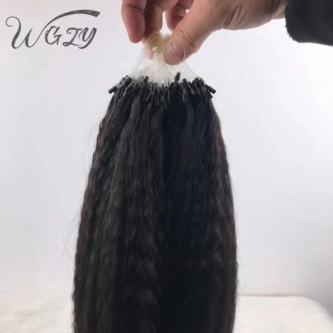 Extensão de cabelo, atacado de alta qualidade cor natural virgin cabelo humano brasileiro cacheado reto micro laço extensão de cabelo