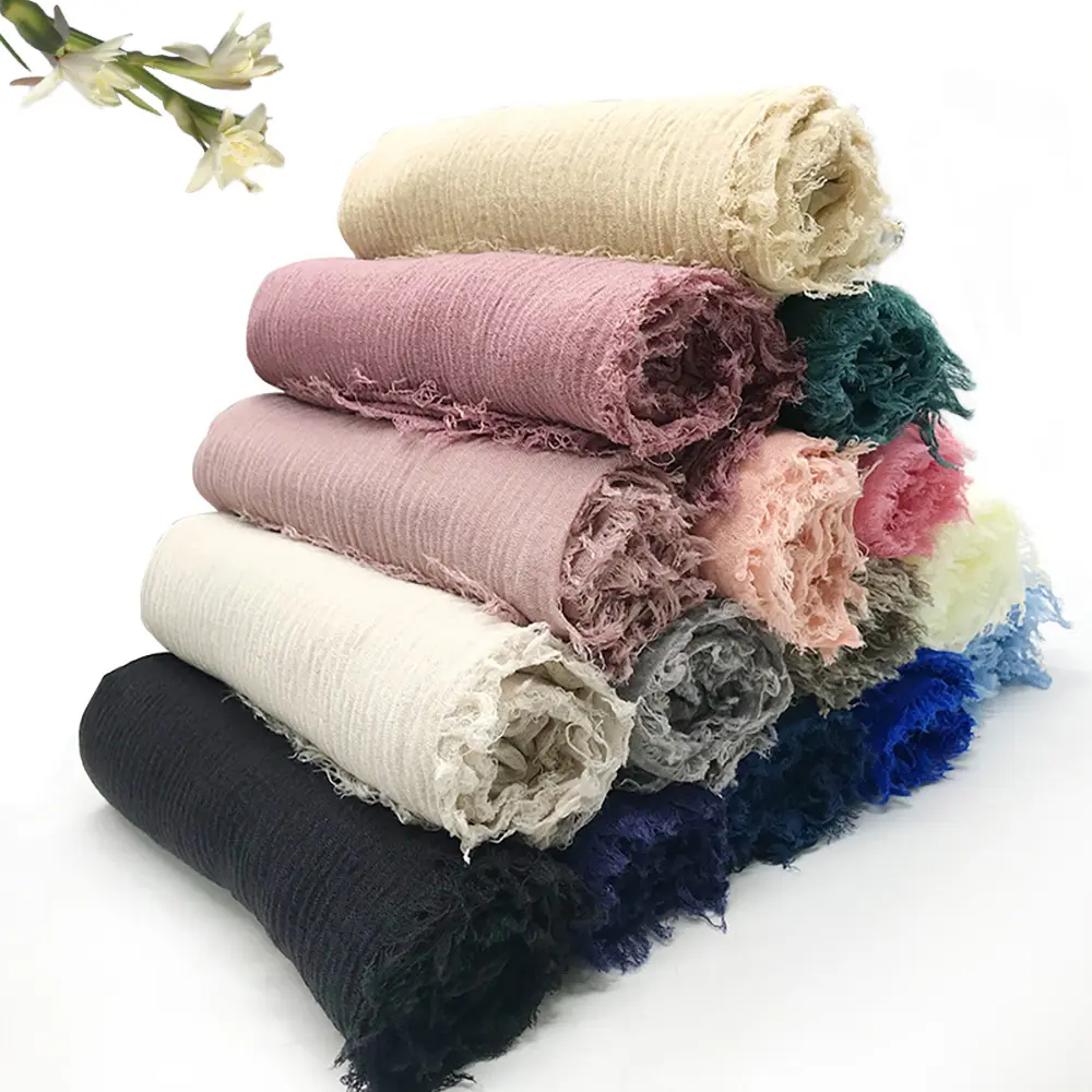 Fashion Customized Solid Color Veil Cotton Viscose Crepe Hijab 90*180 cm Scarf Cheap Wholesale Price