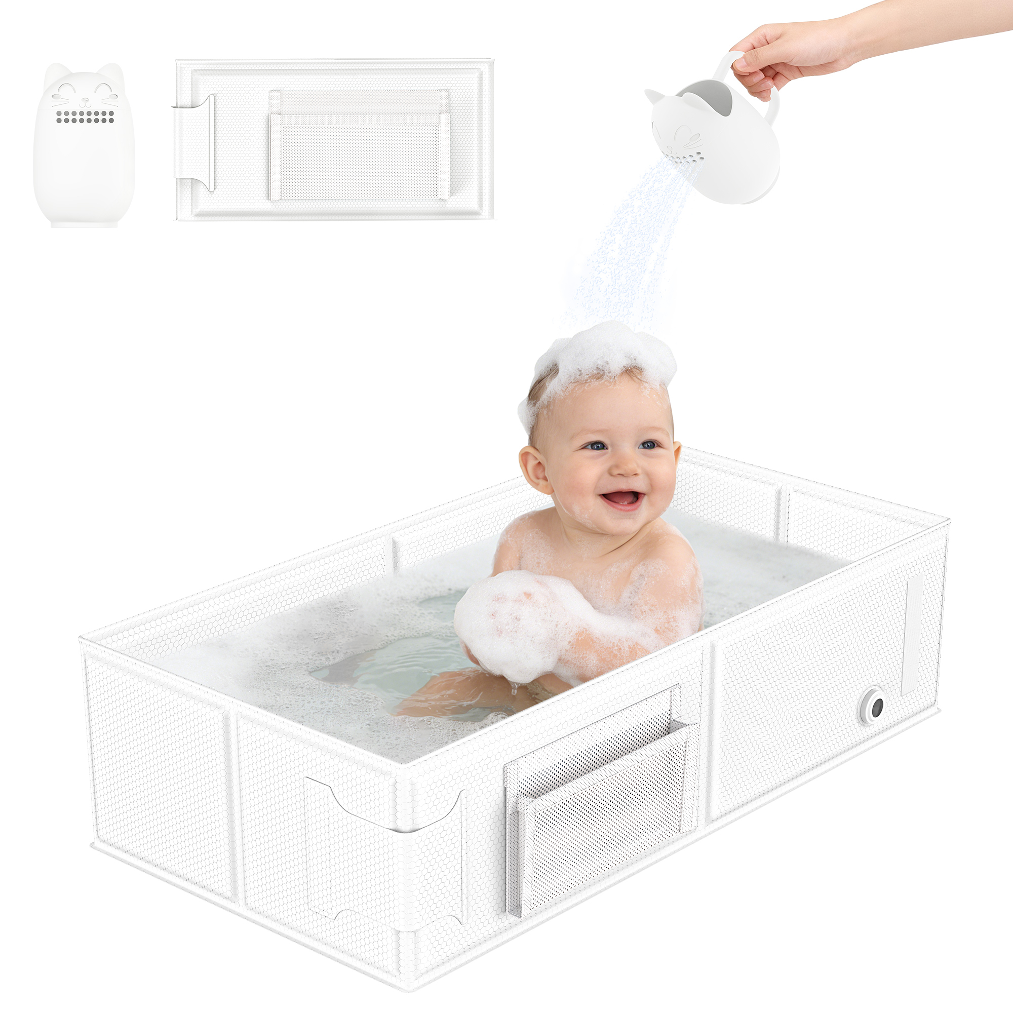White-Matched with cat-themed shower cup