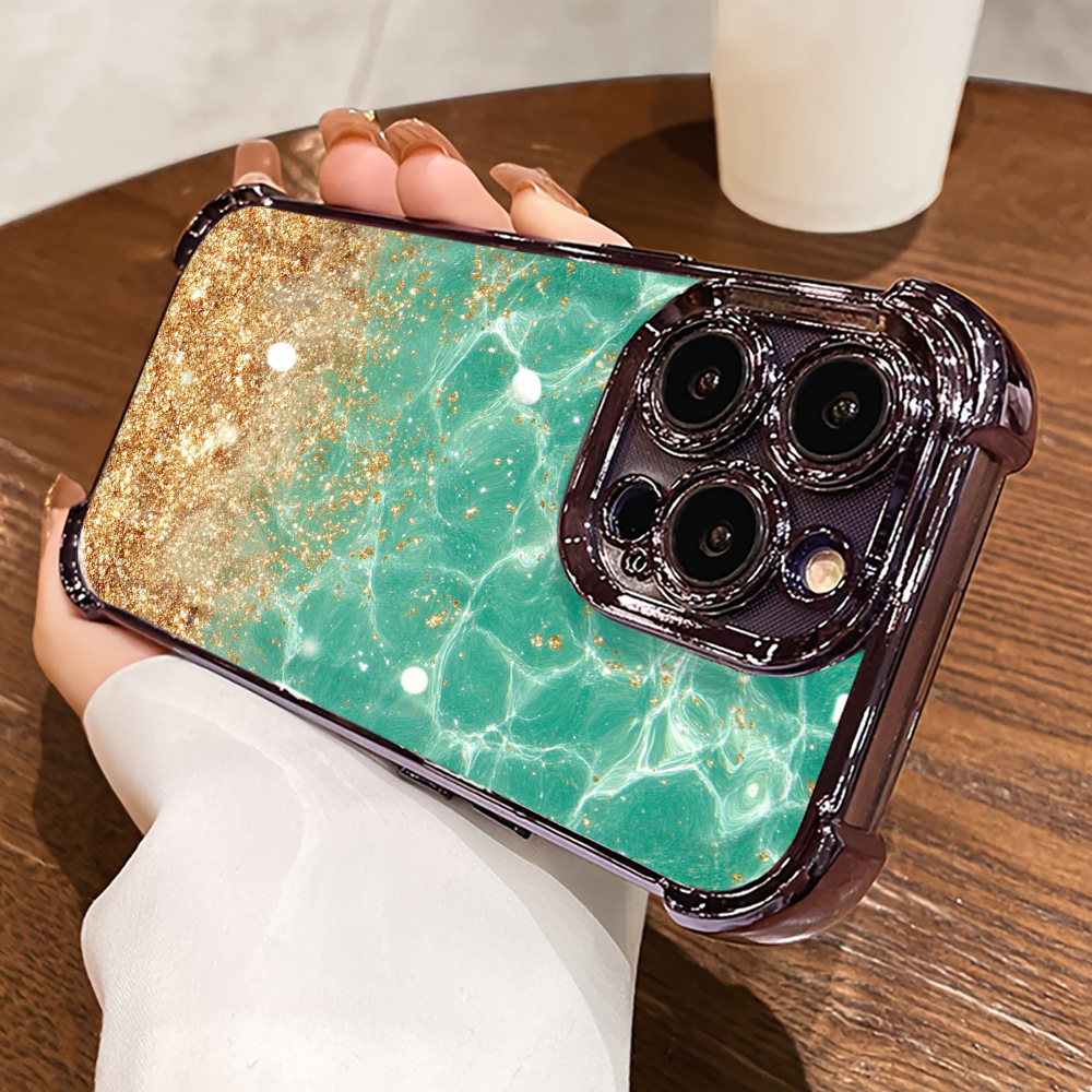 Purple electroplated four-corner drop-proof gilded green water w