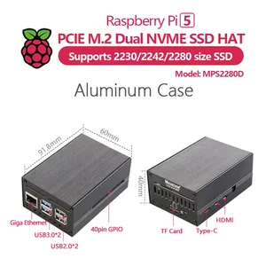MPS2280D lampone Pi 5 PCIE M.2 doppio NVME SSD cappello supporto 2280/2242/2230 SSD personalizzato - Product Image 5