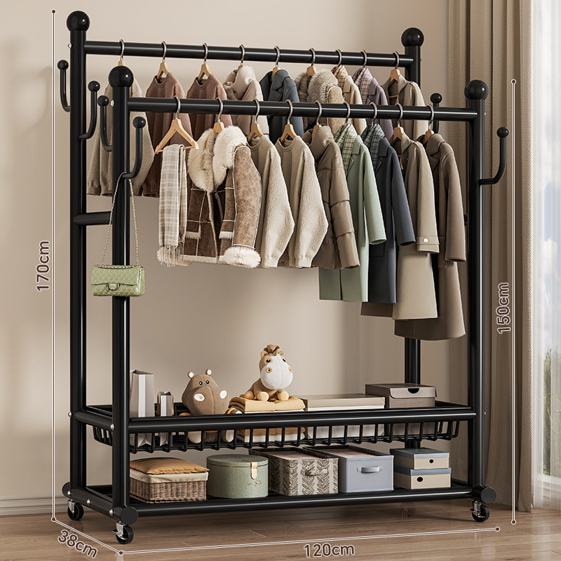 Noir premium - 120 cm - Barre double - Grand panier en maille de grande capacité avec W