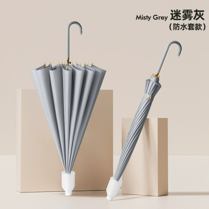 Parapluie 12 baleines avec housse imperméable - Gris Brume