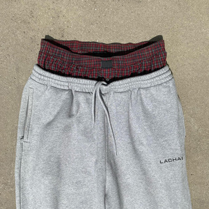 新款定制法国毛圈100% 棉丝网印刷双腰带运动裤带侧拉链口袋 - Product Image 3