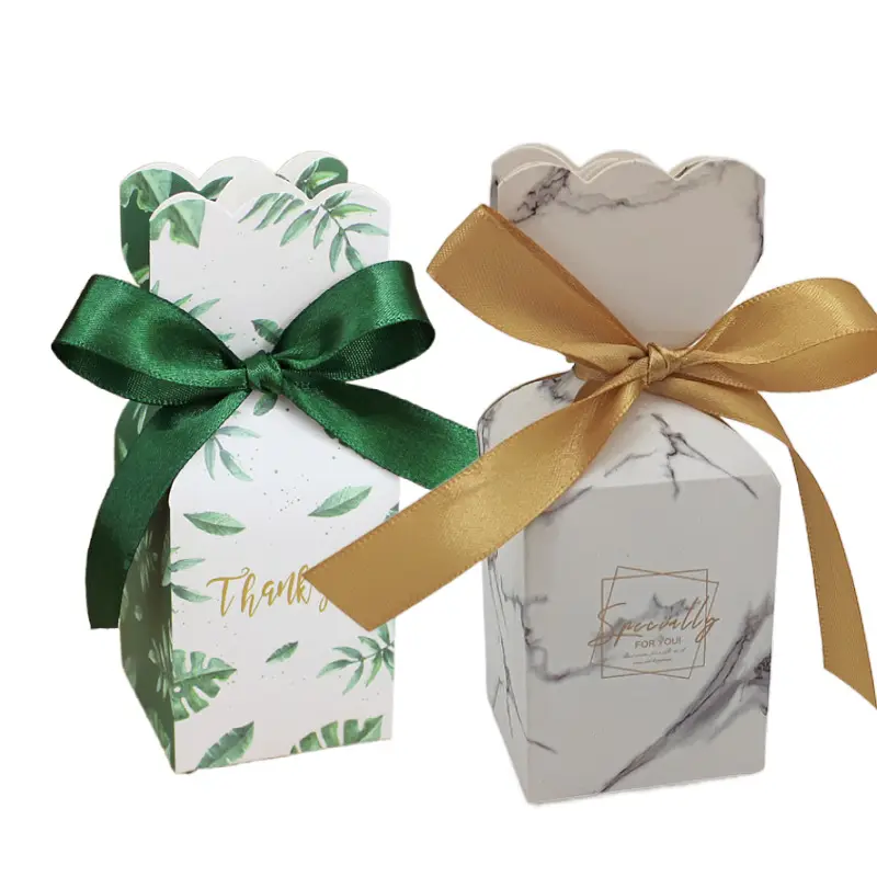 맞춤형 로고 웨딩 캔디 박스 음식 초콜릿 포장 종이 선물 상자 리본