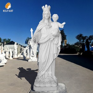 Bán buôn Tay Chạm Khắc Cuộc Sống Kích thước đá Cẩm Thạch Mẹ Mary và Jesus điêu khắc cho ngoài trời - Product Image 1