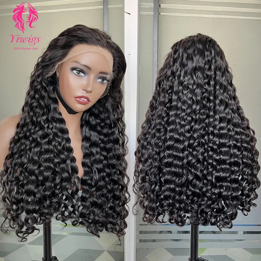 Deep Wave 13x4 HD Transparent Lace Frontal Wigs Pre Plucked Deep Wave Raw Virgin Indian Human Hair Lace Front Wig