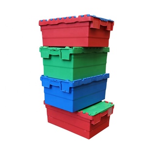 Cajas de plástico anidadas QS 60l, contenedor de asas con tapa taqueada, venta al por mayor, caja de almacenamiento estable para transporte de logística para el hogar
