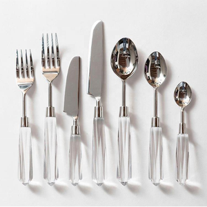Tableware <strong>Bulk</strong> Gold Stainless Steel Cutlery Set Faceted <strong>Flatware</strong> in Lucite clear <strong>Flatware</strong> with Gold Marble <strong>Flatware</strong> Set - Product Image 3