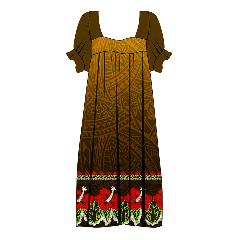 Vestido de estampa para mulheres estilo ilha do Pacífico, vestido polinésia personalizado para ilha havaiana Muumuu