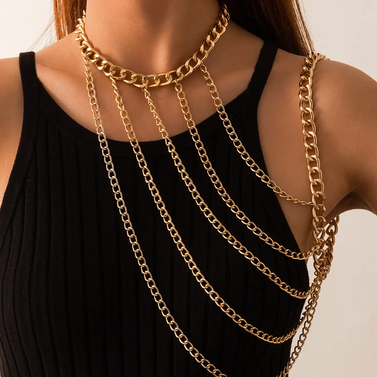 2023 nuovo arrivo gioielli di moda esagerato un pezzo scavato nappa collo catena sexy catena di metallo collana gioielli per il corpo