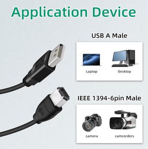 1.8m USB 2.0 a型公到IEEE 1394火线6针公数据适配器转换器线，用于数码相机、摄像机、笔记本电脑、DV - Product Image 6