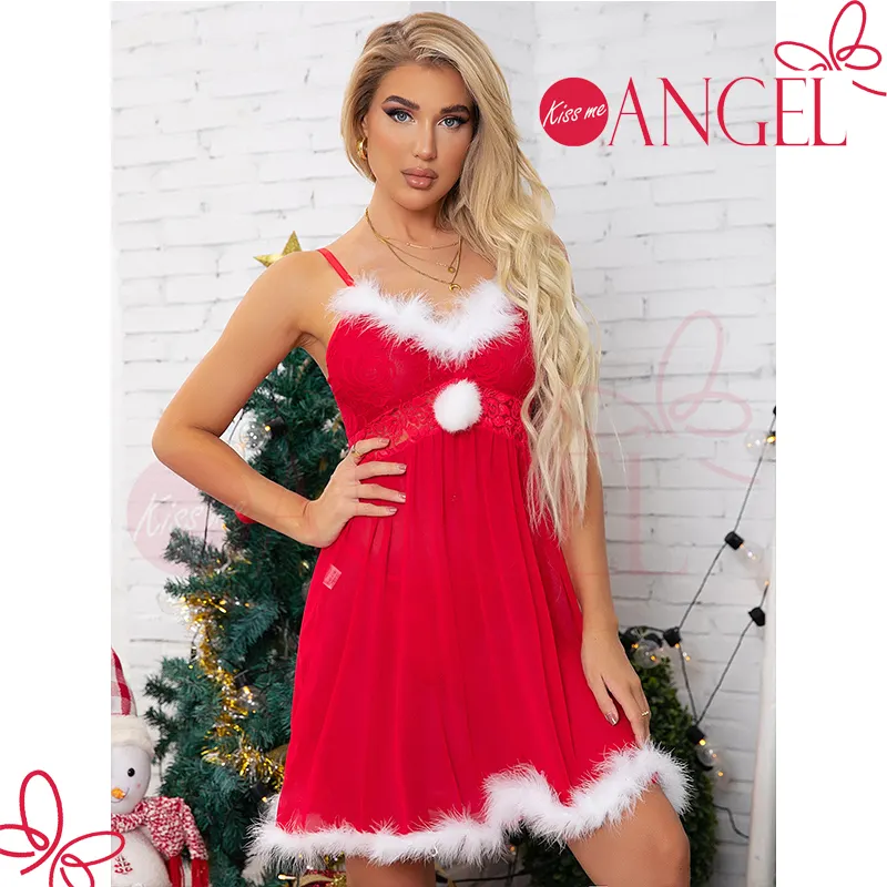 KISS ME ANGEL diverse dimensioni S M L XL XXL traslucido allettante scollo a v lingerie natalizia donna taglie forti babydoll foto